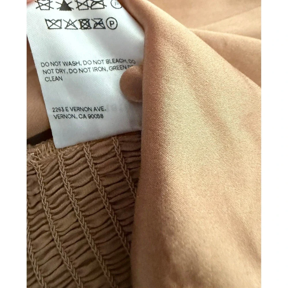 Reformation Silk Ruched Button Front Top Brown Cinnamon Long Sleeve Smocked 10